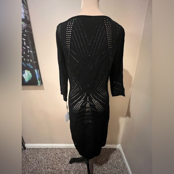 Calvin Klein Black Laser Cut Geometric Design Bodycon Dress, size Large - Picture 3 of 9